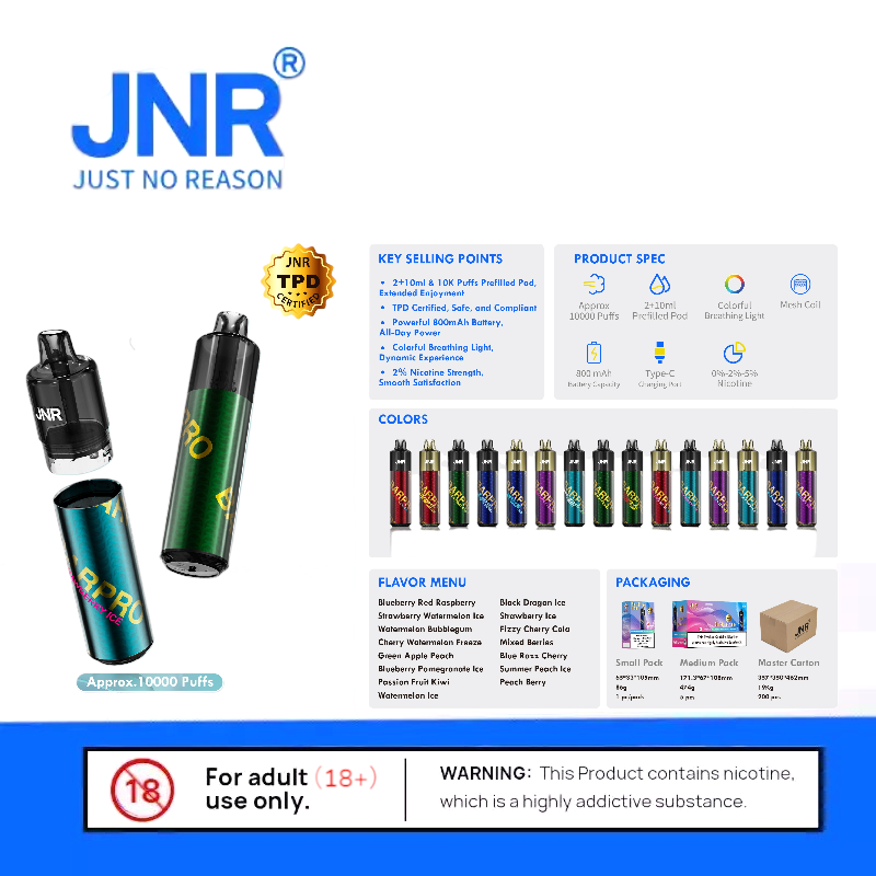 JNR Bar Pro 10K Puffs Mesh-Coil & 15 Aromen